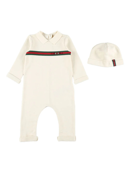  Gucci Kids Ribbed Horsebit Jumpsuit Set - Neutrals 