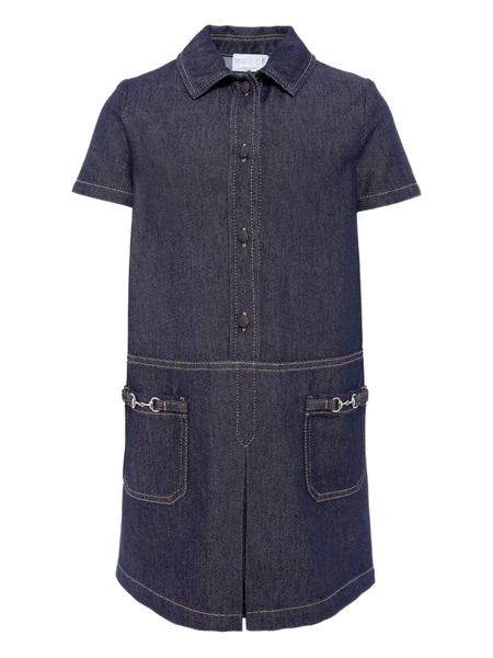  Gucci Kids Short-sleeves Collared Denim Dress - Blue 