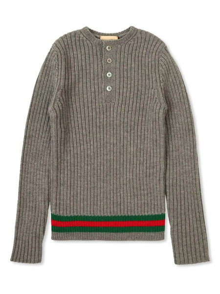  Gucci Kids Signature Web Stripe Sweater - Grey 