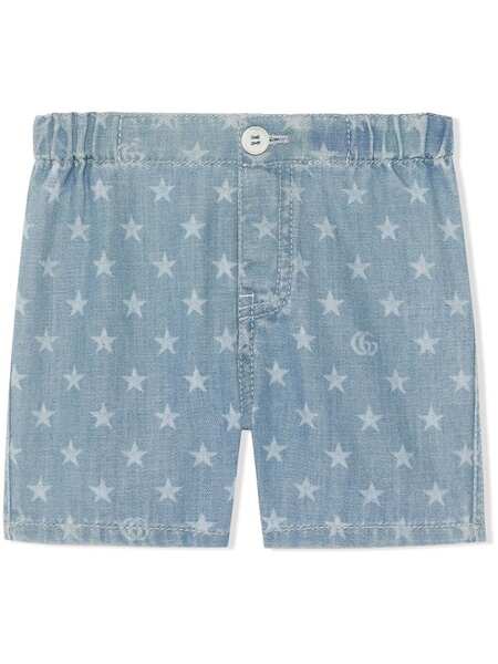  Gucci Kids Star-print Denim Shorts - Blue 