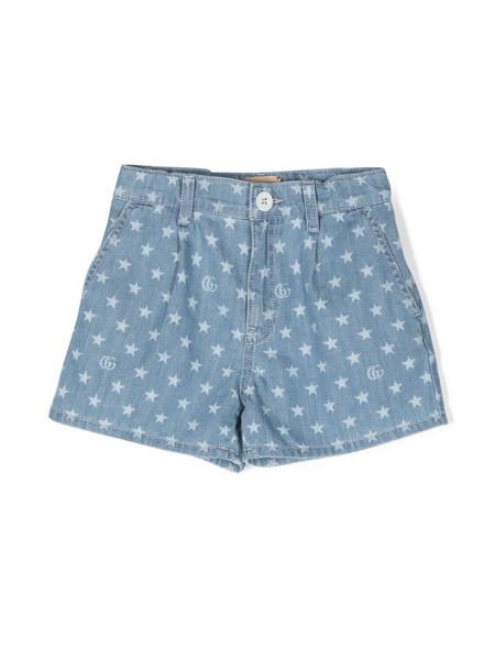  Gucci Kids Star-print Denim Shorts - Blue 