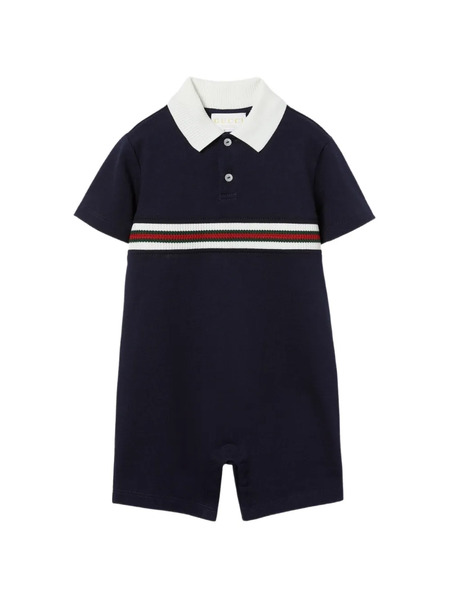  Gucci Kids Striped Collared Romper - Blue 