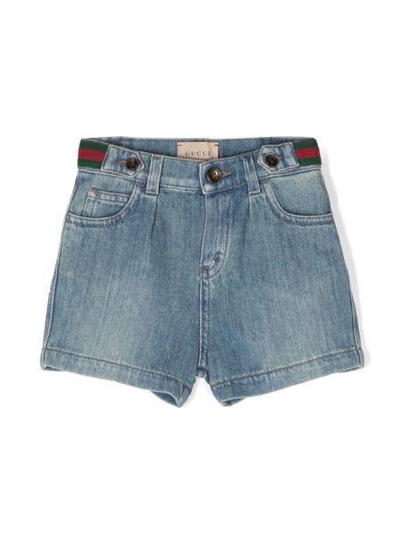  Gucci Kids Web-detail Denim Shorts - Blue 