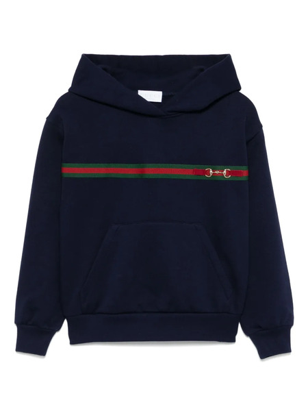  Gucci Kids Web-stripe Cotton Hoodie - Blue 