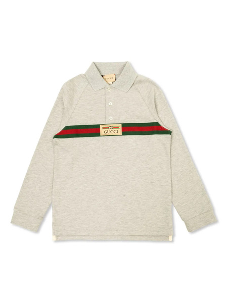  Gucci Kids Web Stripe Cotton Polo Shirt - Grey 