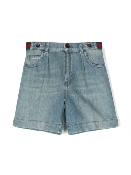  Gucci Kids Web Stripe Denim Shorts - Blue 