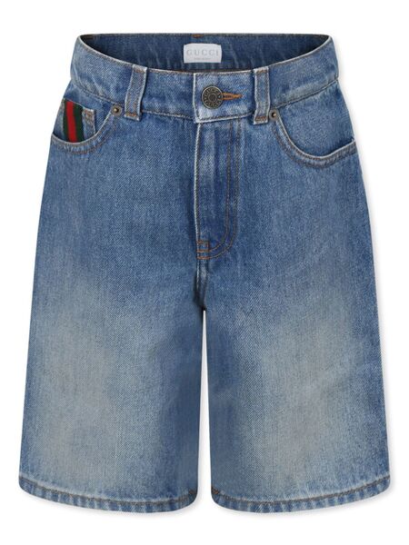  Gucci Kids Web-stripe Denim Shorts - Blue 