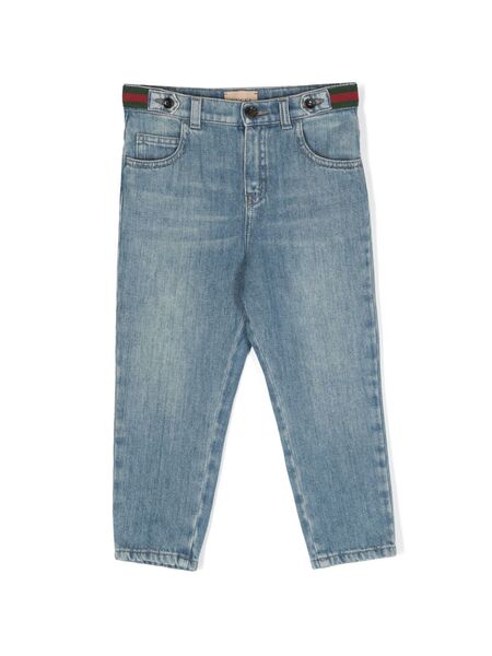  Gucci Kids Web-stripe Straight-leg Jeans - Blue 