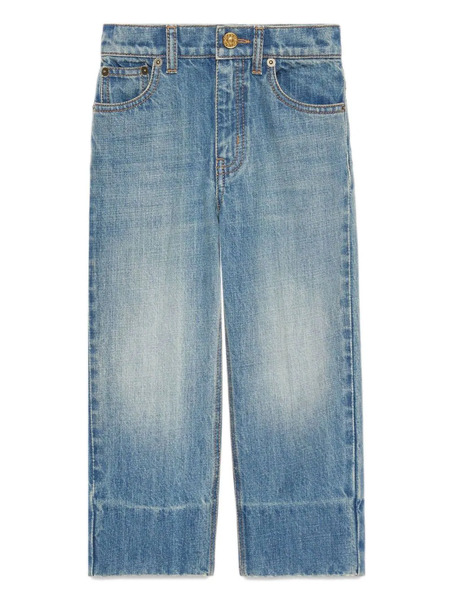 Gucci Kids Whiskering-effect Mid-rise Straight-leg Jeans - Blue 