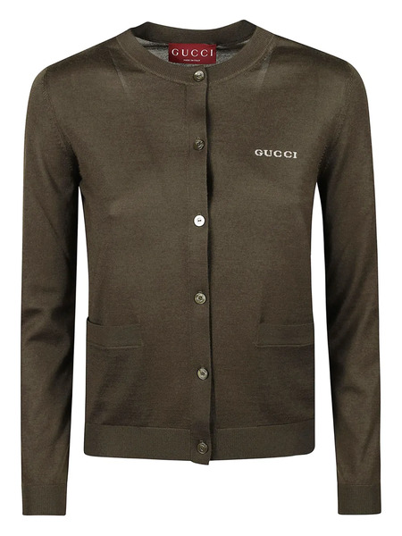  Gucci Logo-intarsia Button-up Cardigan - Brown 