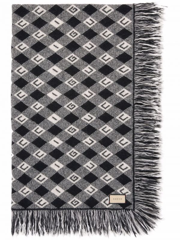  Gucci Logo-intarsia Checked Blanket - Black 