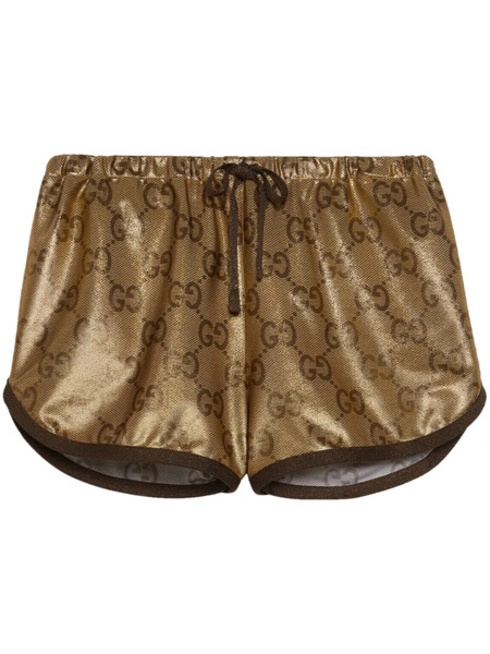  Gucci Metallic Monogram Drawstring Shorts - Gold 