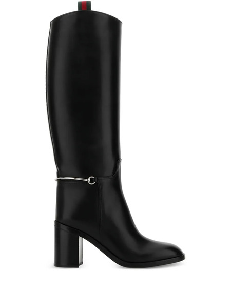  Gucci 85mm Leather Knee-high Heeled Boots - Black 