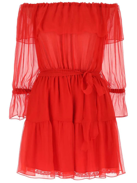  Gucci Off-shoulder Silk Minidress - Red 