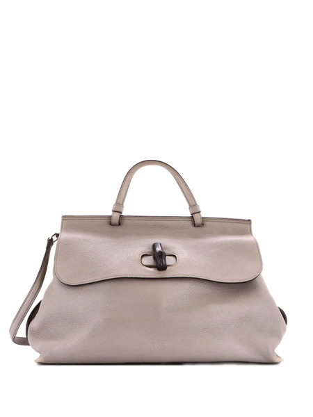  Gucci Pre-owned Bamboo Daily Top Handle Bag Leather Large Satchel - Grey 