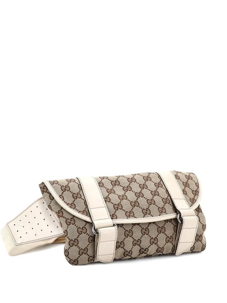  Gucci Pre-owned Double Belt Flap Messenger Gg Canvas With Perforated Leather Small Crossbody Bag - Brown 