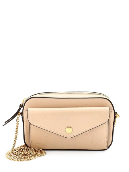  Gucci Pre-owned Front Pocket Chain Shoulder Bag Jumbo Gg Embossed Leather Super Mini Crossbody Bag - Neutrals 