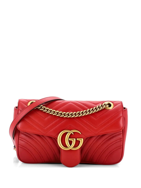  Gucci Pre-owned Gg Marmont Flap Bag Matelasse Leather Small Crossbody Bag - Red 