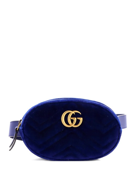  Gucci Pre-owned Gg Marmont Matelasse Velvet Belt Bag - Blue 