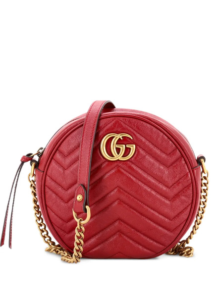  Gucci Pre-owned Gg Marmont Round Shoulder Bag Matelasse Leather Mini Crossbody Bag - Red 