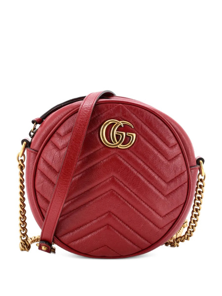  Gucci Pre-owned Gg Marmont Round Shoulder Bag Matelasse Leather Mini Crossbody Bag - Red 