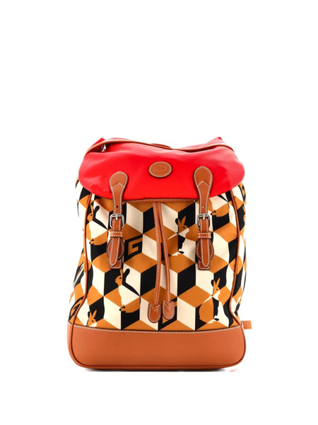  Gucci Pre-owned Interlocking G Patch Flap Buckle Printed Nylon With Canvas And Leather Backpack - Brown 