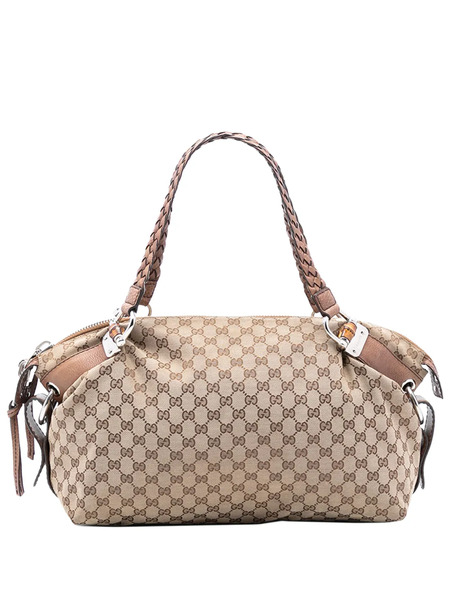  Gucci Pre-owned 2016-2025 Medium Gg Canvas Bamboo Bar Tote Bag - Brown 