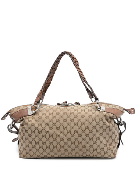  Gucci Pre-owned 2016-2025 Medium Gg Canvas Bamboo Bar Tote Bag - Brown 