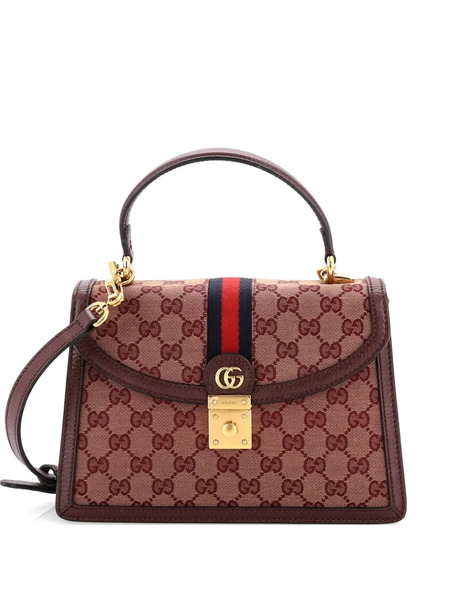  Gucci Pre-owned Ophidia Flap Top Handle Bag Gg Canvas Small Satchel - Red 