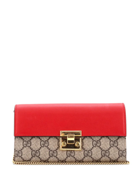  Gucci Pre-owned Padlock Continental Chain Wallet Gg Coated Canvas And Leather Long Clutch Bag - Brown 