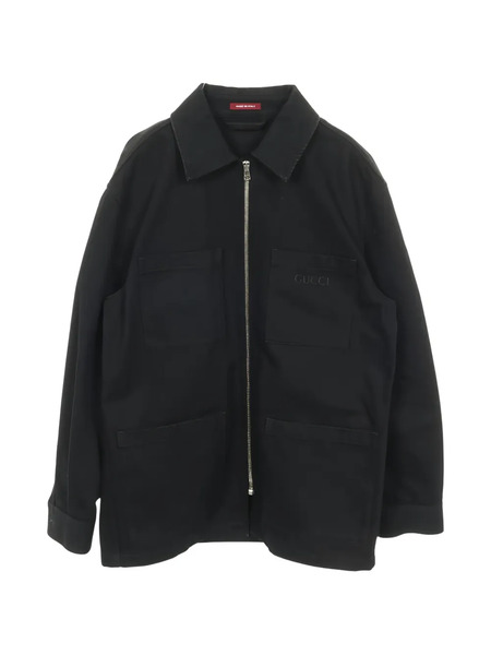  Gucci Pre-owned Rhinestone Logo Zip-up Denim Jacket - Black 