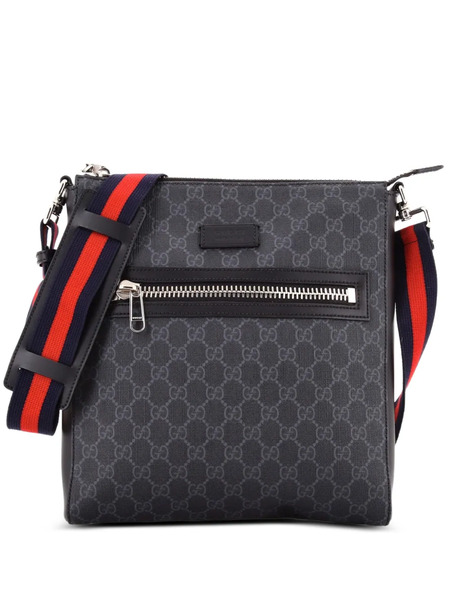  Gucci Pre-owned Web Strap Front Zip Messenger Bag Gg Coated Canvas Medium Crossbody Bag - Black 