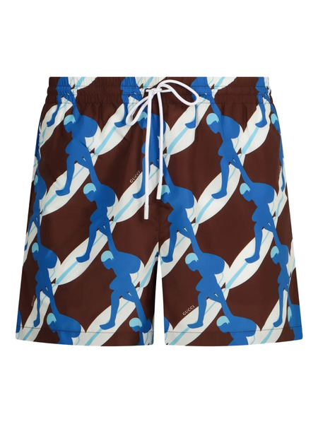  Gucci Printed Swim Shorts - Brown 