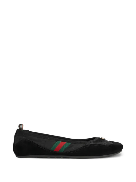  Gucci Ribbon Striped Ballet Flats - Black 
