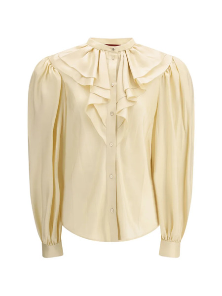  Gucci Ruffled Silk Twill Shirt - Neutrals 