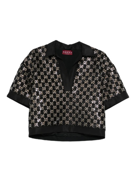  Gucci Sequin V-neck Top - Black 