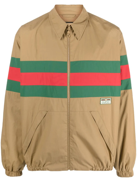  Gucci Web-stripe Zip-up Shirt Jacket - Brown 
