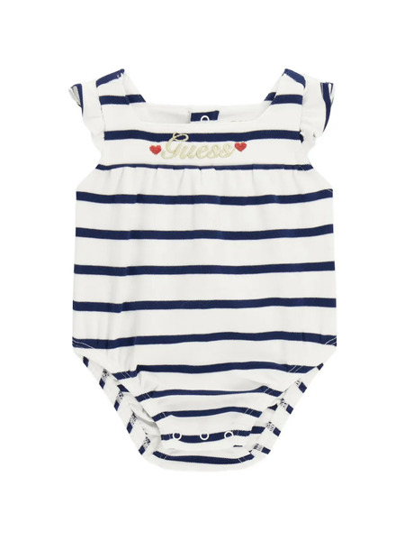  Guess Kids Logo-embroidered Striped Romper - White 