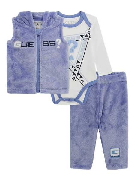  Guess Kids Logo-patch Fleece Babygrow Set - Blue 