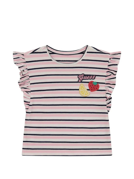  Guess Kids Ruffled Striped T-shirt - Pink 