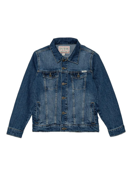  Guess Kids Teddy-embroidered Denim Jacket - Blue 