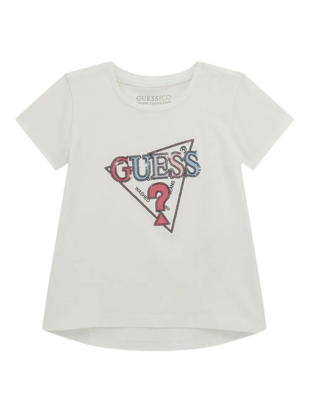  Guess Kids Triangle-logo Sequin-embellishment T-shirt - White 