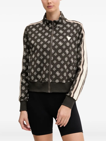  Guess Usa All-over Logo Full-zip Sweatshirt - Brown 