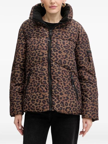  Guess Usa Animal-print Zip-up Jacket - Brown 