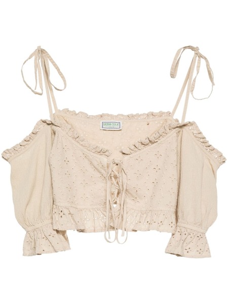  Guess Usa Broderie-anglaise Crop Top - Neutrals 