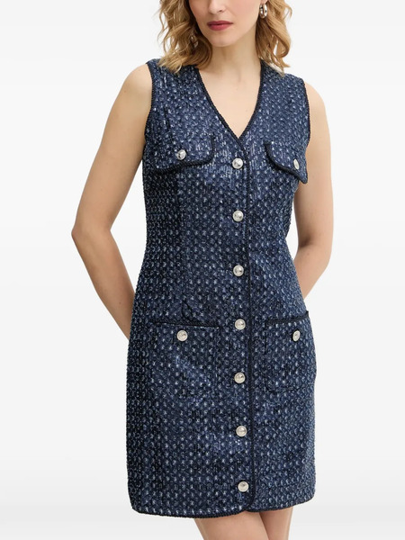  Guess Usa Button Pocket Shift Mini Dress - Blue 