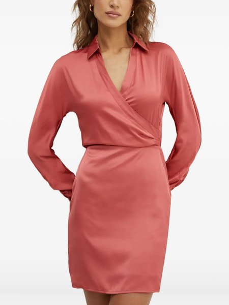  Guess Usa Collared Gathered Mini Dress - Orange 