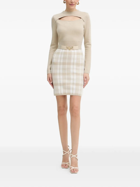  Guess Usa Cutout Check Mini Dress - Neutrals 