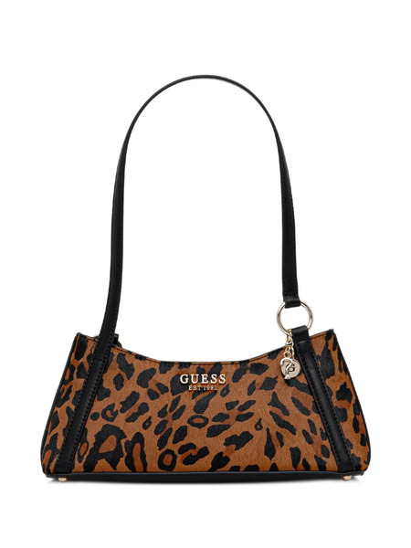  Guess Usa Domitilla Leopard Print Charm Tote Bag - Brown 