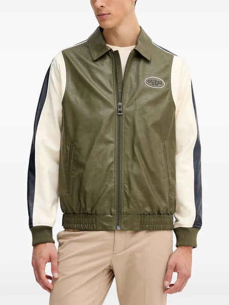  Guess Usa Faux-leather Zip Panelled Bomber Jacket - Green 